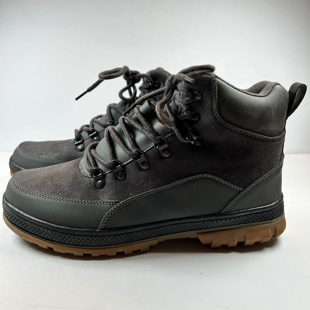 Wondamo Men Grey Suede Leather Winter Snow Boots Lace Up Fur Lined Size 43 US 10